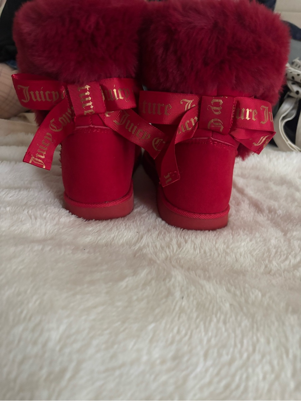 Juicy Couture Red Faux Fur Ribbon Booties